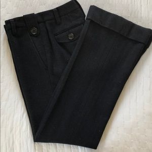 Navy Wool Herringbone Wide-leg Trousers